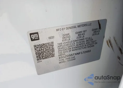 2022 Chevrolet Malibu Fwd Lt z USA, uszkodzony, nr VIN 1G1ZD5STXNF172453